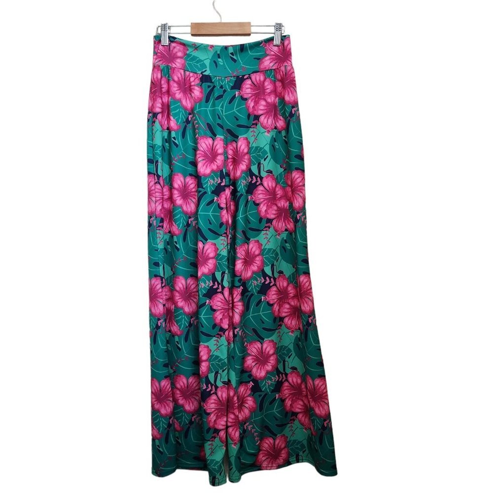 Lolly Wolly Doodle S Regular Floral Palazzo Pants Hibiscus‎ Wide Leg Hawaiian